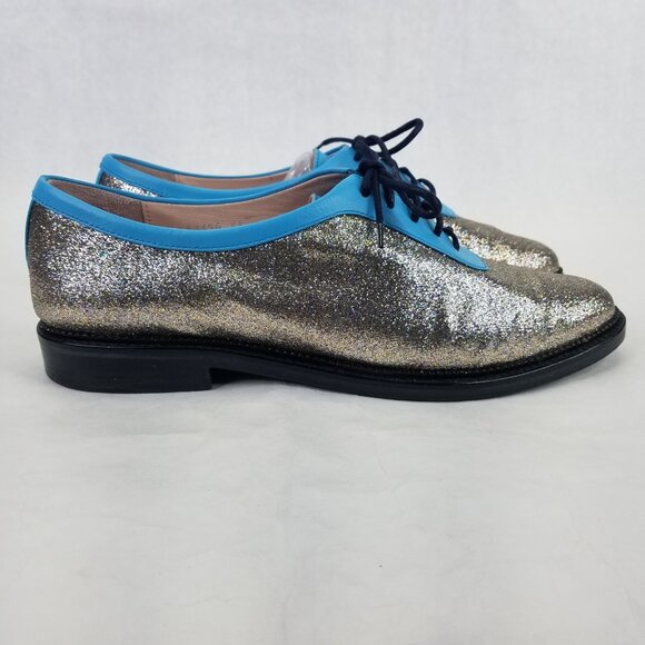 Opening Ceremony Oxfords Women's 9.5 EU 41 Blue Silver Glitter Lace Up Loafers - Picture 7 of 15